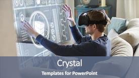  Presentation with virtual technology - Cool new presentation with technology - man sitting on sofa backdrop and a ocean colored foreground