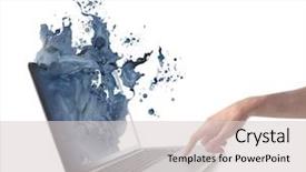  Presentation with water technology - Cool new presentation theme with 3d water technology - man's hand using a laptop backdrop and a light gray colored foreground
