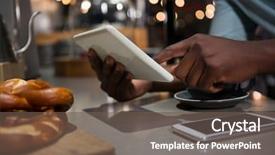  Presentation with digital detoxification - PPT theme with technology - mid section of man using background and a tawny brown colored foreground