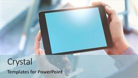  Presentation with hands holding be brave word - Slides with technology - mock up of a man background and a light blue colored foreground