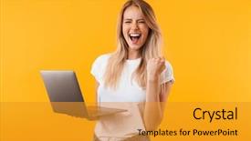  Presentation with technology - PPT layouts with technology - portrait of an excited young background and a gold colored foreground