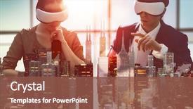  Presentation with virtual technology - Presentation theme having technology - two business persons are developing background and a tawny brown colored foreground