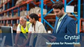  Presentation with managers - Amazing PPT theme having technology - warehouse managers and worker working backdrop and a ocean colored foreground