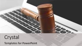  Presentation with judge gavel or law mallet - PPT layouts consisting of criminal justice technology - wooden judge's gavel on laptop background and a light gray colored foreground