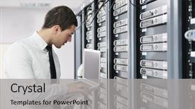  Presentation with young business man - Colorful slide set enhanced with technology - young it engeneer business man backdrop and a light gray colored foreground