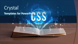  Presentation with open book - Slide set having technology-abbreviation-coming-out background and a ocean colored foreground