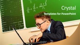  Presentation with addiction - Slides with technology addiction - funny schoolboy in a suit background and a  colored foreground