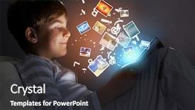  Presentation with bed - Slide set consisting of technology addiction - little cute boy sitting background and a dark gray colored foreground
