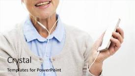  Presentation with listening woman - Colorful presentation enhanced with technology age and people concept backdrop and a light gray colored foreground