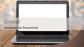  Presentation with laptop blank screen - Colorful presentation enhanced with technology and advertisement concept - laptop computer with blank white screen on wooden table over christmas lights background backdrop and a light gray colored foreground