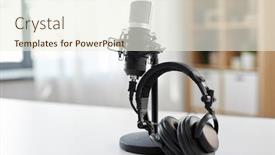  Presentation with home office - Colorful PPT theme enhanced with technology-and-audio-equipment-concept backdrop and a cream colored foreground