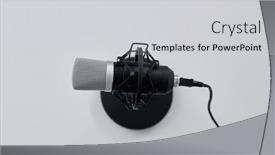  Presentation with audio - Amazing PPT theme having technology-and-audio-equipment-concept backdrop and a light gray colored foreground