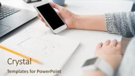  Presentation with notebook design - Slides featuring technology and business concept - web background and a  colored foreground