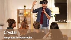  Presentation with virtual technology - Presentation design featuring technology and entertainment concept - man background and a coral colored foreground