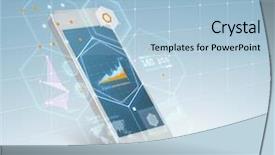  Presentation with mobile technology - Presentation enhanced with technology and finances concept - white background and a light blue colored foreground