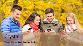  Presentation with season - Theme enhanced with technology and friendship concept - group background and a coral colored foreground