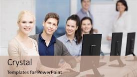  Presentation with education technology - Amazing slide set having technology and internet concept - students backdrop and a coral colored foreground