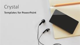  Presentation with smartphone - Slides with technology-and-objects-concept-earphones background and a light gray colored foreground