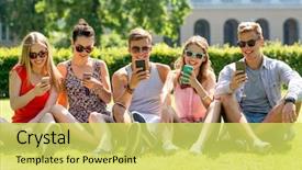 Presentation with friendship - PPT theme consisting of technology and people concept - group background and a yellow colored foreground