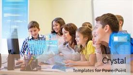  Presentation with elementary school technology - Cool new slide deck with education elementary school learning technology backdrop and a coral colored foreground