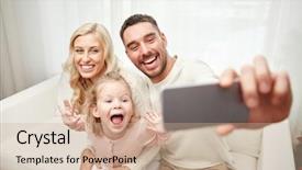  Presentation with happy holidays - Cool new presentation design with taking selfie picture with smartphone backdrop and a soft green colored foreground