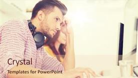  Presentation with computer software - Audience pleasing PPT layouts consisting of technology and people concept - sad backdrop and a lemonade colored foreground