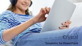  Presentation with computer music - Presentation theme consisting of technology-and-people-concept-close background and a teal colored foreground