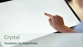  Presentation with touch screen technology - Beautiful PPT theme featuring technology-and-people-concept-hand backdrop and a sky blue colored foreground