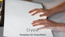  Presentation with touch screen technology - PPT layouts featuring technology-and-people-concept-hands background and a light gray colored foreground