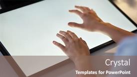  Presentation with touch screen technology - PPT theme having technology-and-people-concept-hands background and a violet colored foreground