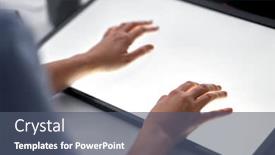  Presentation with touch screen technology - Beautiful theme featuring technology-and-people-concept-hands backdrop and a ocean colored foreground