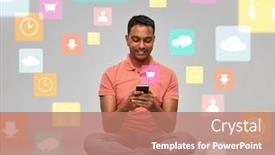  Presentation with people mobile technology - Colorful slides enhanced with technology-and-people-concept-happy backdrop and a coral colored foreground