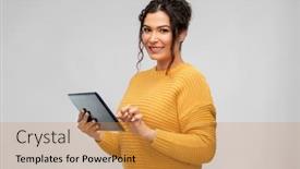  Presentation with technology - Colorful slide deck enhanced with technology-and-people-concept-happy backdrop and a gold colored foreground