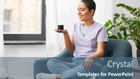  Presentation with smart home - Beautiful presentation design featuring technology-and-people-concept-smiling backdrop and a ocean colored foreground