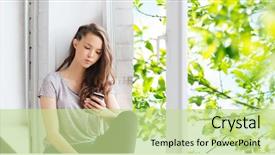  Presentation with girl teens - Theme consisting of technology and teens concept - sad background and a mint green colored foreground