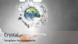  Presentation with planet mars and earth - PPT theme having technology aplication - earth planet on tablet pc background and a light gray colored foreground