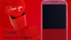  Presentation with love others - Amazing PPT theme having technology aplication - pink smatrphone and i love backdrop and a crimson colored foreground