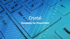  Presentation with code - Slide set consisting of technology aplicaton - computer keyboard with program code background and a teal colored foreground