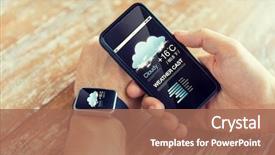  Presentation with temperature - Colorful presentation theme enhanced with technology application weather forecast backdrop and a coral colored foreground