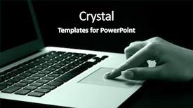  Presentation with female - Slide set consisting of technology banking - female hands typing on laptot background and a black colored foreground