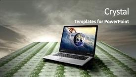  Presentation with euro - Cool new PPT theme with technology banking - laptop leaning on a euro backdrop and a gray colored foreground