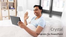  Presentation with rest - Presentation theme featuring technology-bedtime-and-rest-concept background and a coral colored foreground