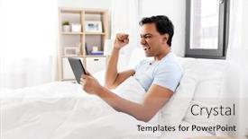  Presentation with winning - Slide set having technology-bedtime-and-rest-concept background and a soft green colored foreground