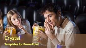  Presentation with movie theater - Colorful presentation theme enhanced with technology behavoir - angry daughter giving shh expression backdrop and a tawny brown colored foreground