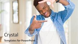  Presentation with music african american jazz musician - Amazing presentation design having technology border - african american man wearing headphones backdrop and a lemonade colored foreground