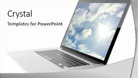  Presentation with cloud technology - Slide deck having technology border - laptop isolated on white cloud background and a white colored foreground