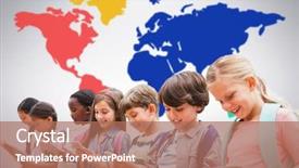  Presentation with friends - PPT layouts having technology border - smiling friends using technologies background and a coral colored foreground