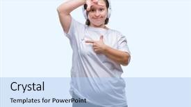  Presentation with hands down - Amazing PPT layouts having technology border - young adult woman with down backdrop and a light blue colored foreground