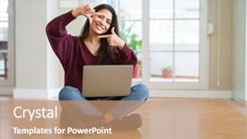  Presentation with computer - Amazing presentation design having technology border - young woman using computer laptop backdrop and a coral colored foreground
