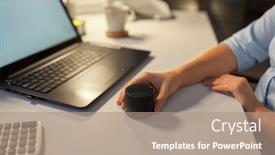  Presentation with speaker - Amazing presentation having technology-business-and-people-concept backdrop and a coral colored foreground